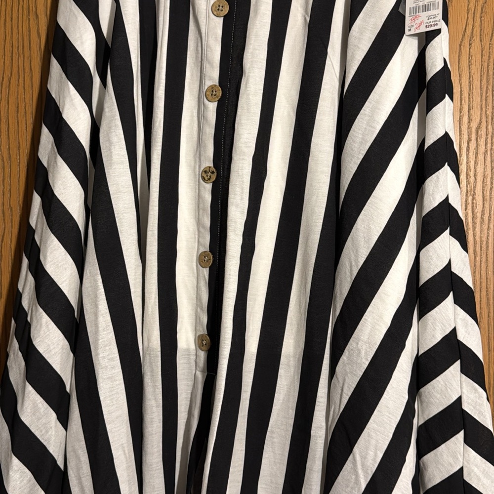 Cato Black and White Striped Skater Skirt
